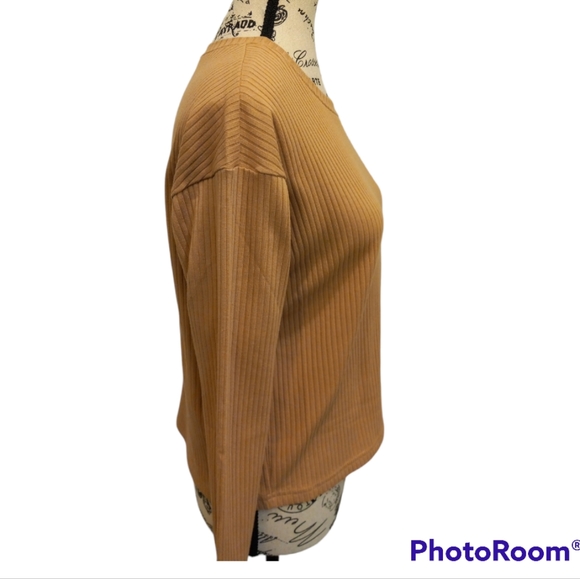 Pumpkin Spice Ribbed Long Sleeve Crewneck Top Relaxed Minimalist Slouchy Active - Picture 4 of 14